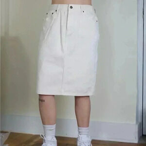 Ralph Lauren cream casual straight fit classic trend denim 5 pcket midi skirt 30